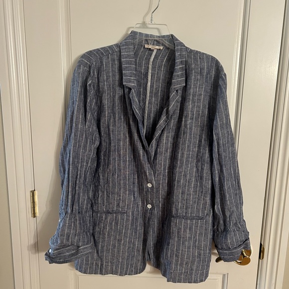 Gold Hawk Linen Blue and White Pinstriped Suit Blazer and Pants - Picture 3 of 10